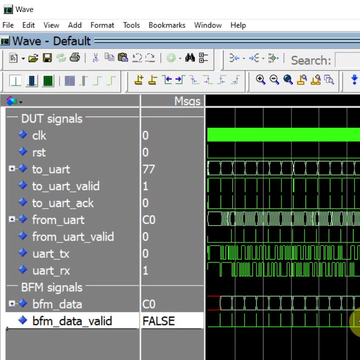 VHDL simulation waveform in a digital logic simulator
