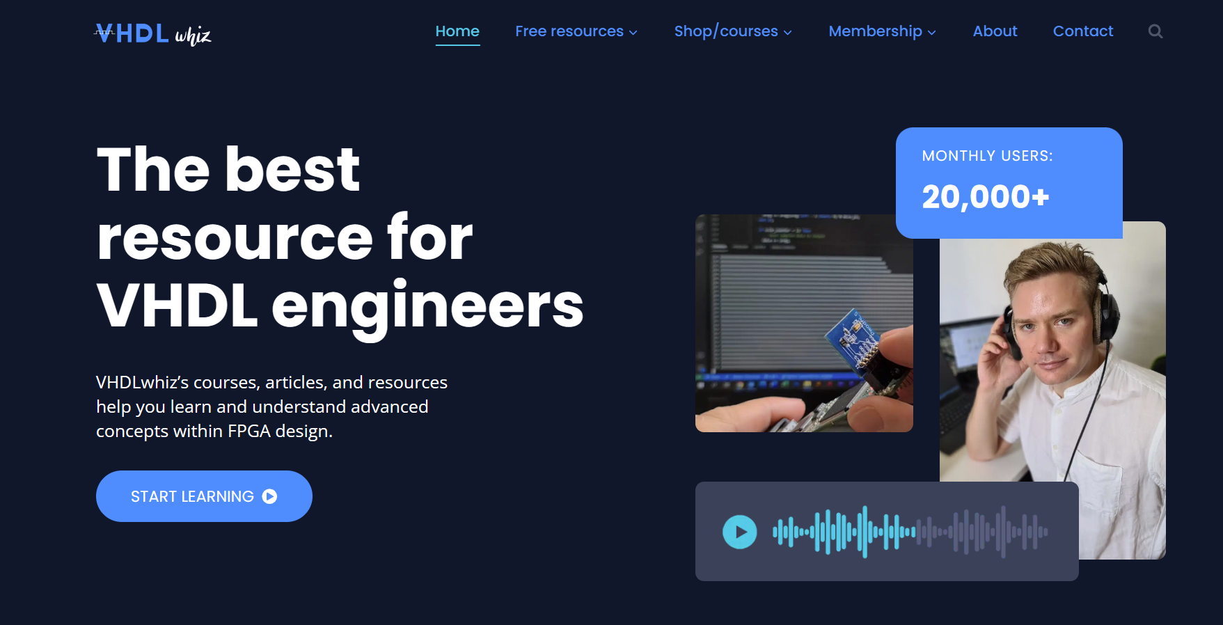 Screenshot of the VHDLwhiz website: The best resource for VHDL engineers